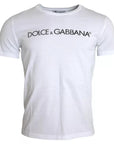 Dolce & Gabbana White Logo Print Cotton Crew Neck Mens Top T-shirt