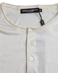 Dolce & Gabbana White Short Button Closure Silk Top T-shirt