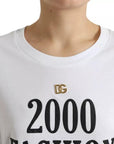 Dolce & Gabbana White Slogan Print Lacing Detailed T-shirt