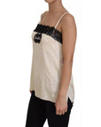 Dolce & Gabbana Beige Lace Spaghetti Logo Embroidery Top