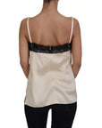 Dolce & Gabbana Beige Lace Spaghetti Logo Embroidery Top