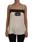 Dolce & Gabbana Beige Lace Spaghetti Logo Embroidery Top