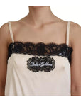 Dolce & Gabbana Beige Lace Spaghetti Logo Embroidery Top