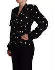 Dolce & Gabbana Black Polka Dots Silk Pussy Bow Long Sleeves Top