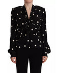 Dolce & Gabbana Black Polka Dots Silk Pussy Bow Long Sleeves Top