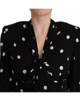 Dolce & Gabbana Black Polka Dots Silk Pussy Bow Long Sleeves Top