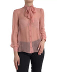 Dolce & Gabbana Pink Long Sleeves Ascot Collar Top Blouse