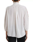 Dolce & Gabbana White Floral Silk Ascot Collared Top Blouse