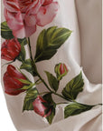 Dolce & Gabbana White Floral Silk Ascot Collared Top Blouse