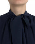 Dolce & Gabbana Blue Long Sleeves Ascot Collar Blouse Top