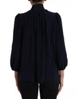 Dolce & Gabbana Blue Long Sleeves Ascot Collar Blouse Top