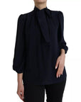 Dolce & Gabbana Blue Long Sleeves Ascot Collar Blouse Top