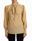 Dolce & Gabbana Mustard Ascot Collar Shirt Silk Blouse Top