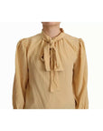 Dolce & Gabbana Mustard Ascot Collar Shirt Silk Blouse Top