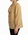 Dolce & Gabbana Mustard Ascot Collar Shirt Silk Blouse Top