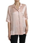 Dolce & Gabbana Pink Silk Long Sleeves Logo Pajama Blouse Top