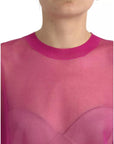 Dolce & Gabbana Pink Transparent Crewneck Long Sleeves Top