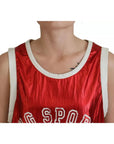 Dolce & Gabbana Red Nylon Logo Print Sleeveless Jersey Top