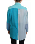 Dolce & Gabbana Blue Collar Long Sleeve Blouse Silk Top