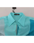 Dolce & Gabbana Blue Collar Long Sleeve Blouse Silk Top