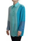 Dolce & Gabbana Blue Collar Long Sleeve Blouse Silk Top