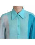 Dolce & Gabbana Blue Collar Long Sleeve Blouse Silk Top