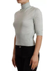 Dolce & Gabbana Mint Green 3/4 Sleeves Turtle Neck Silk Top