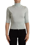 Dolce & Gabbana Mint Green 3/4 Sleeves Turtle Neck Silk Top