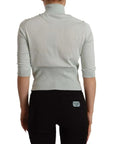 Dolce & Gabbana Mint Green 3/4 Sleeves Turtle Neck Silk Top