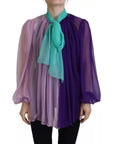 Dolce & Gabbana Multicolor Long Sleeves Ascot Collar Silk Top