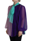 Dolce & Gabbana Multicolor Long Sleeves Ascot Collar Silk Top