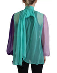 Dolce & Gabbana Multicolor Long Sleeves Ascot Collar Silk Top