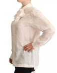 Dolce & Gabbana White Blouse Ascot Collar Shirt Silk Button Top