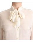 Dolce & Gabbana White Blouse Ascot Collar Shirt Silk Button Top