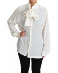 Dolce & Gabbana White Blouse Ascot Collar Shirt Silk Top