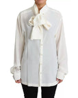Dolce & Gabbana White Blouse Ascot Collar Shirt Silk Top