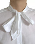 Dolce & Gabbana White Cotton Ascot Collar Long Sleeves Top