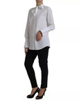 Dolce & Gabbana White Cotton Ascot Collar Long Sleeves Top