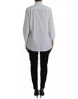 Dolce & Gabbana White Cotton Ascot Collar Long Sleeves Top