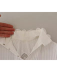 Dolce & Gabbana White Cotton Lace Trim Turtle Neck Blouse Top
