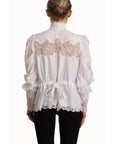 Dolce & Gabbana White Cotton Lace Trim Turtle Neck Blouse Top