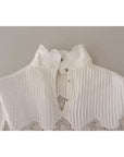 Dolce & Gabbana White Cotton Lace Trim Turtle Neck Blouse Top