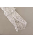 Dolce & Gabbana White Cotton Lace Trim Turtle Neck Blouse Top