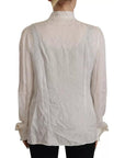 Dolce & Gabbana White Patterned Silk Ascot Collar Blouse Top