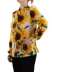Dolce & Gabbana White Sunflower Silk Ascot Collar Blouse Top
