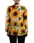 Dolce & Gabbana White Sunflower Silk Ascot Collar Blouse Top