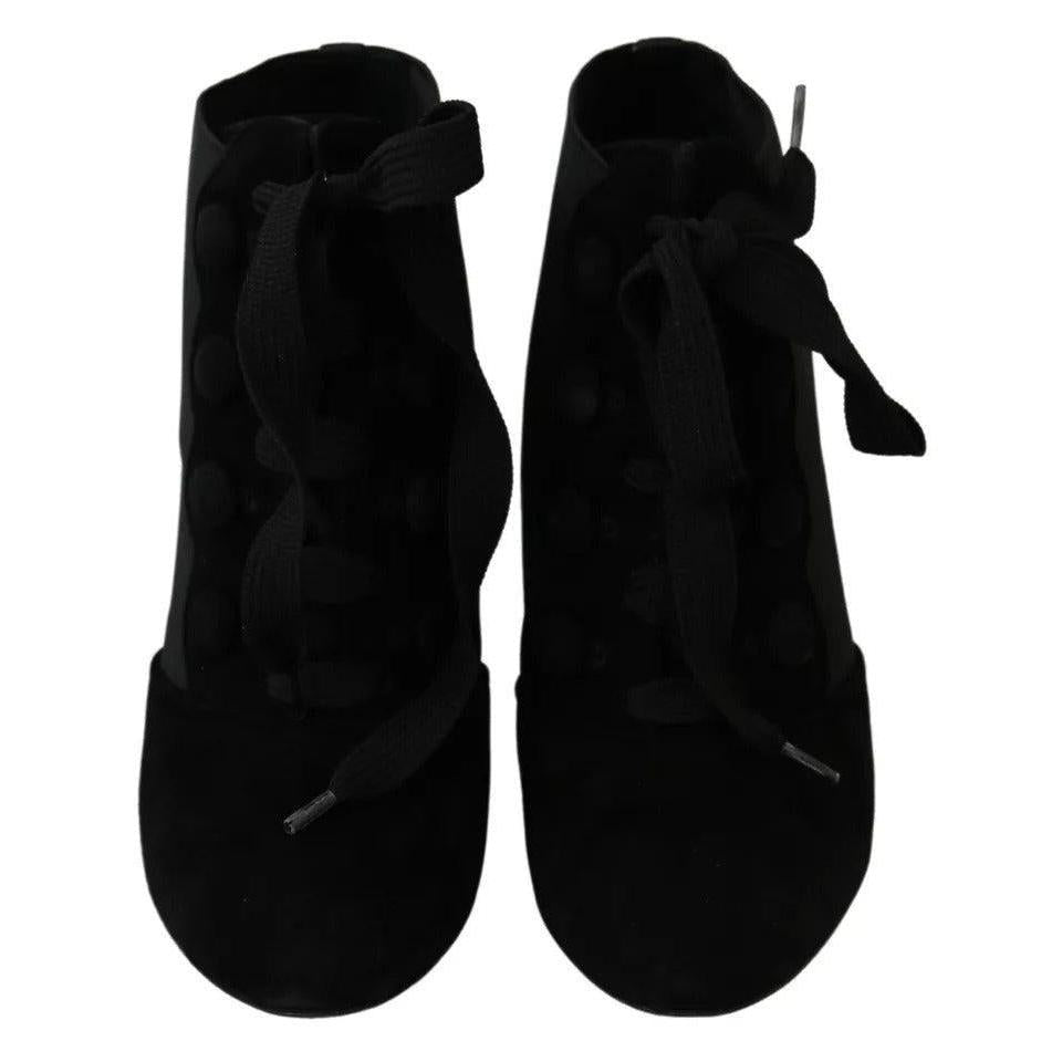 Dolce & Gabbana Black Suede Stretch Ankle Boots Booties Shoes