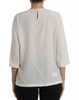 Dolce & Gabbana White Silk Crystal 3/4 Sleeves Blouse Top