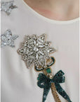 Dolce & Gabbana White Silk Crystal 3/4 Sleeves Blouse Top