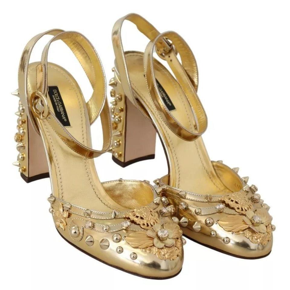 Dolce & Gabbana Gold Studs Vally Slingback Sandals Shoes